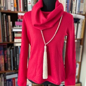 J. McLaughlin Bold Red Cashmere Cowl-neck Sweater - Size S - w/minor holes!